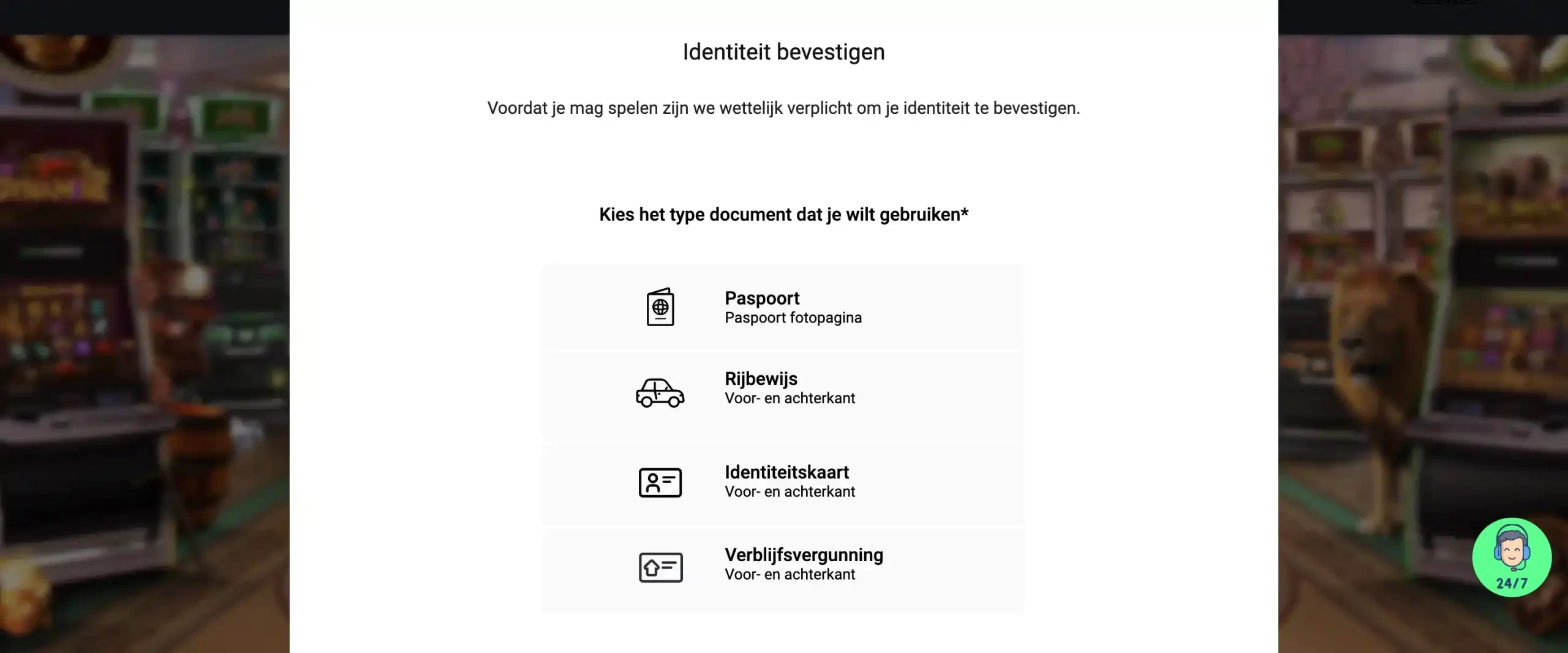 Accountverificatie bij Casino One